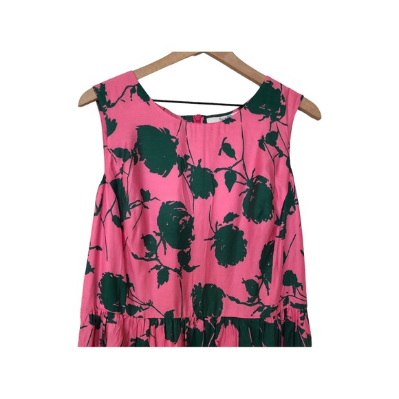 BODEN.   Pink Green Sleeveless Pleated Silk Blend Midi Dress Size 12R - Picture 7 of 8